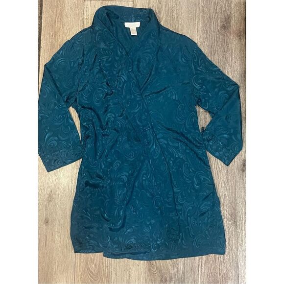 Cachet Vintage Shiny Emerald Nightgown and Robe Set Large No Belt - Picture 2 of 13